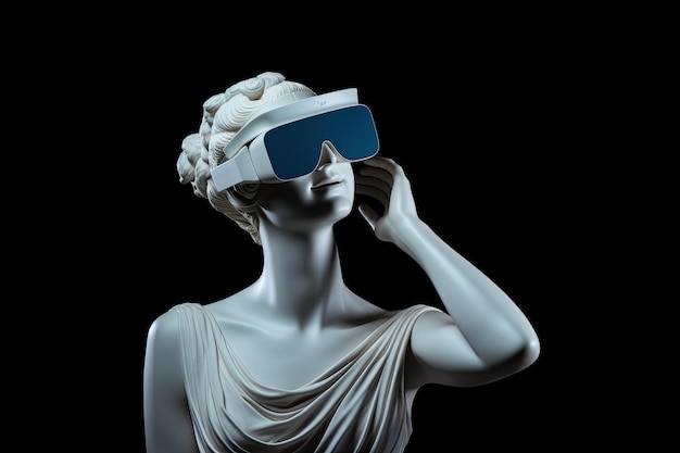 La statua greca sorridente indossa gli occhiali VR