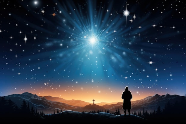 La stella splende sulla culla di Natale di Gesù Cristo