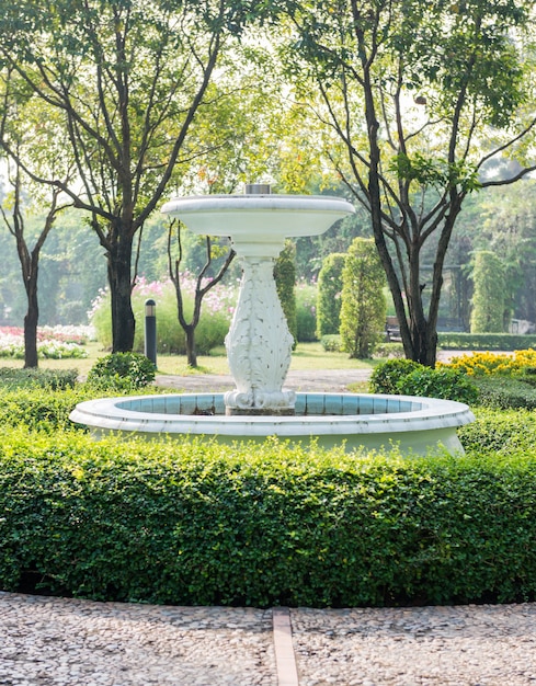 la strada in un parco pubblico conduce alla fontana