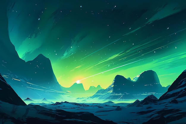 La straordinaria bellezza dell'illustrazione dell'arte digitale dell'aurora boreale