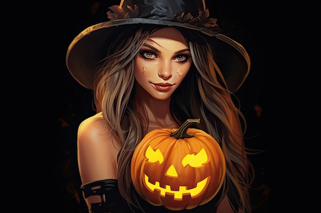 la strega carina tiene un jakc o lantern sfondo dell'illustrazione di halloween