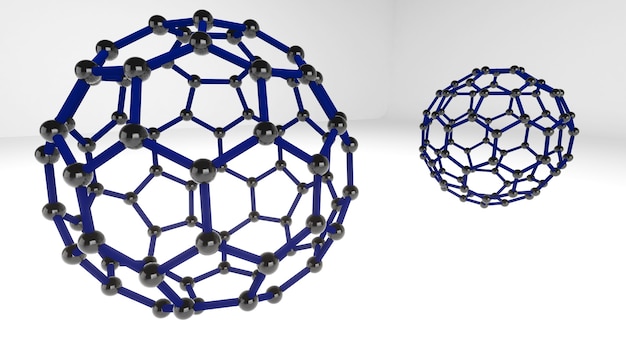 La struttura della forma della nanotecnologia, nanotecnologia del futuro, fullerene, rendering 3d