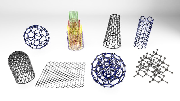 La struttura della forma della nanotecnologia, nanotecnologia del futuro, rendering 3d