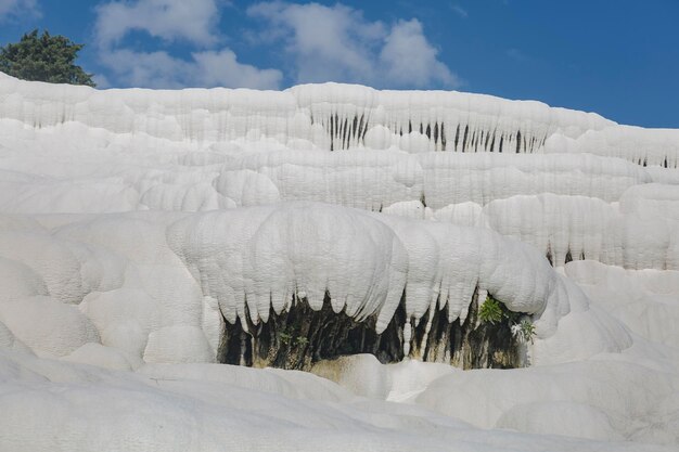 La superficie del luccicante calcare bianco come la neve modellato nel corso dei millenni da sorgenti calciteriche