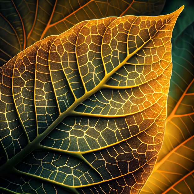 La superficie della trama delle foglie lascia le vene macrofotografia IA generativa