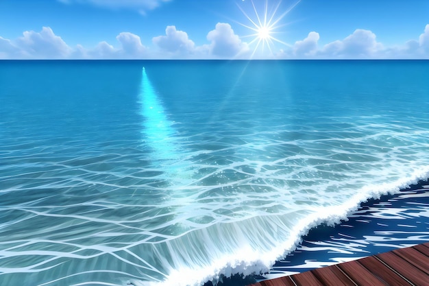 la superficie delle onde dell'acqua colpisce la luce del sole rendering 3d dello sfondo dell'acqua