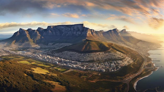 La Table Mountain è una vetta piatta di Cape Town, in Sudafrica, creata con la tecnologia Generative AI.