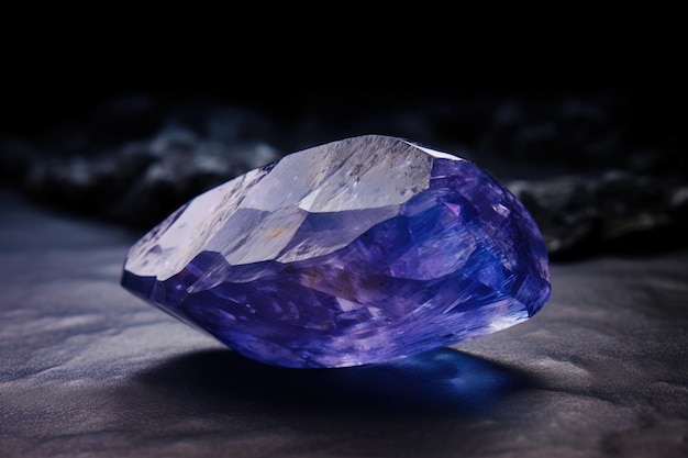 La tanzanite è una rara pietra geologica naturale preziosa su sfondo nero in chiave bassa alla moda