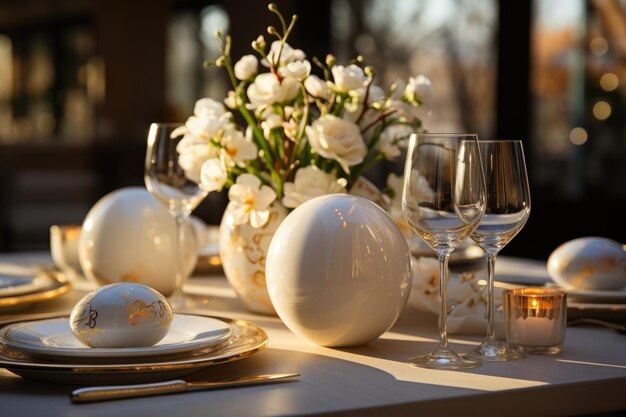 La tavola per la cena di Pasqua in tonalità bianca e dorata