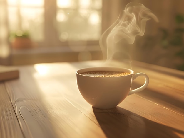 La tazza di caffè al vapore emette un aroma invitante