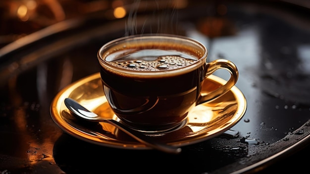 La tazza di caffè calda sul legno