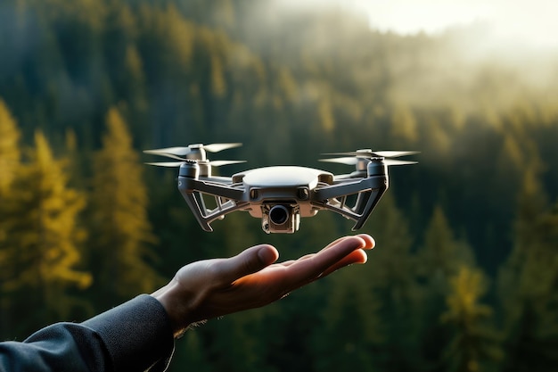 La tecnologia dei droni atterra in mano umana in natura Ai generativa