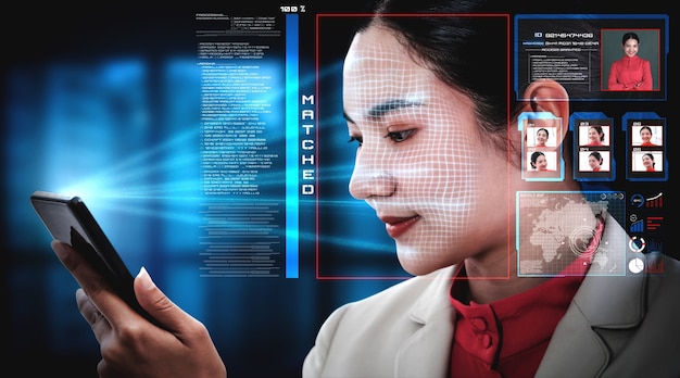 La tecnologia di riconoscimento facciale scansiona e rileva il volto delle persone per l'identificazione