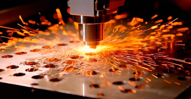 La tecnologia di taglio laser industriale accende la tecnologia di fabbricazione di lamiere di acciaio piatte Immagine generata dall'intelligenza artificiale