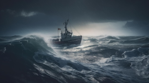 La tempesta del faro della nave ondeggia la foto del mare