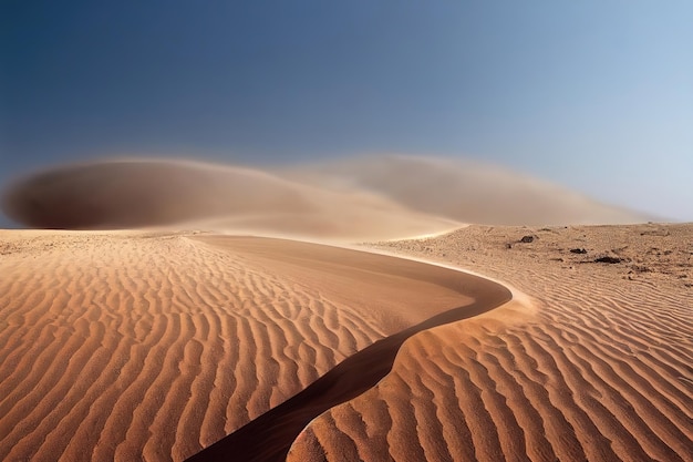 La tempesta di sabbia sta colpendo il suolo sabbioso dell'illustrazione 3D del deserto