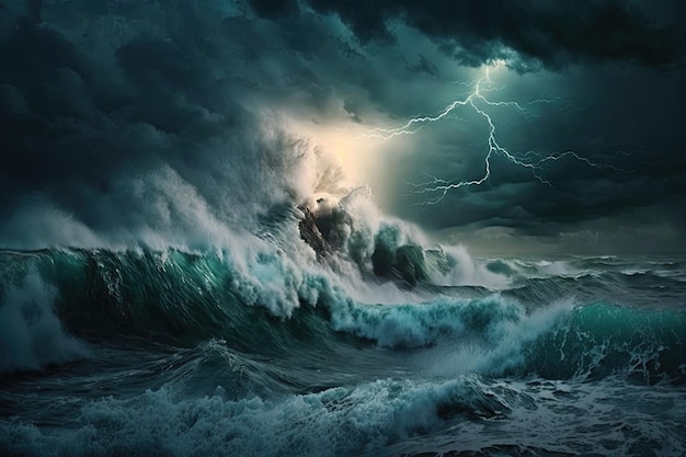 La tempesta di tuoni infuria sul mare
