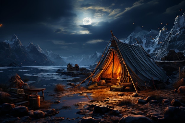 La tenda notturna offre riparo mentre l'oscurità ricopre il mondo addormentato