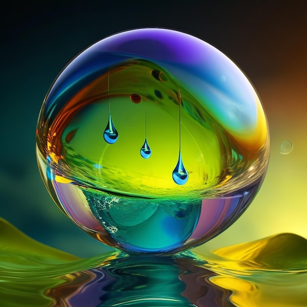 La terra dentro una goccia d'acqua di colori vibranti