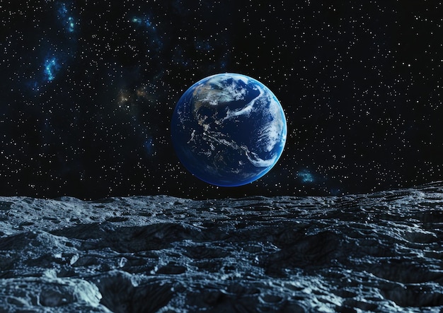La terra sale sopra la luna in mezzo al cielo notturno