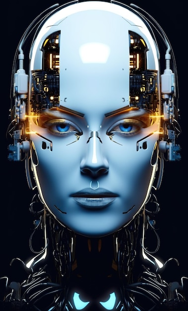 La testa di una donna con la testa di un robot sullo sfondo Immagine di intelligenza artificiale generativa