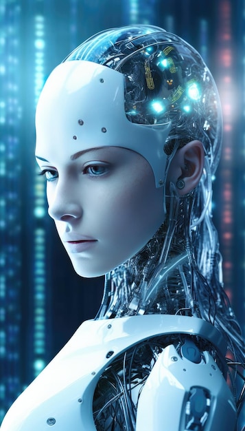 La testa umana utilizzata per il futuro aumenta l'intelligenza artificiale nella singolarità tecnologica utilizzando il deep learning Generative Ai