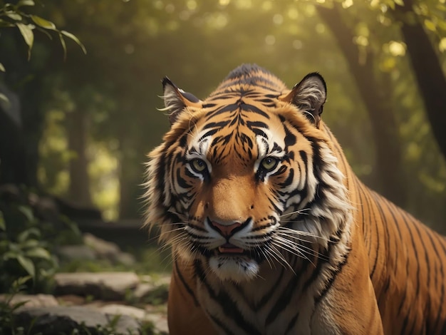 La tigre del Bengala fissa negli occhi l'aggressività, la maestosa bellezza della natura