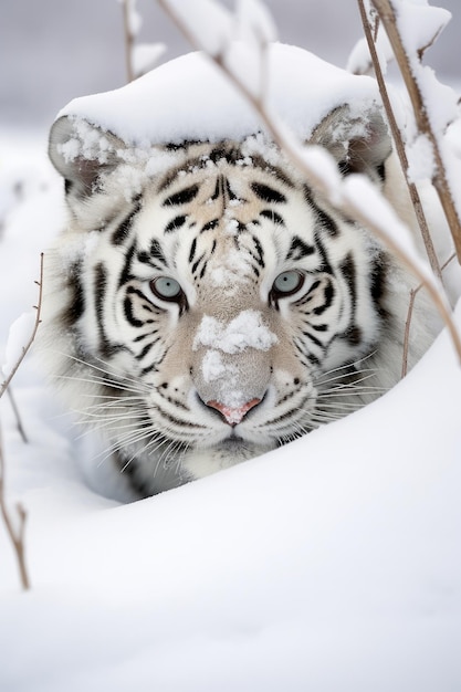 la tigre delle nevi esce dalla tempesta di neve