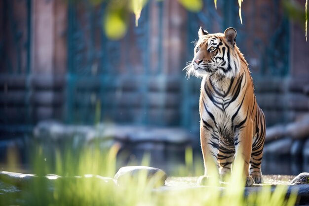 La tigre di Sumatra in piedi sotto la luce del sole