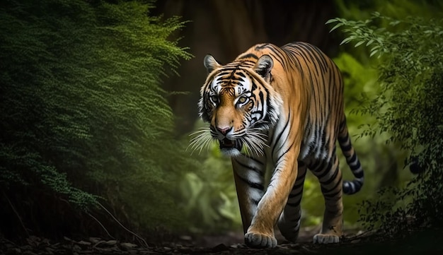 La tigre sta camminando sull'immagine della natura ai