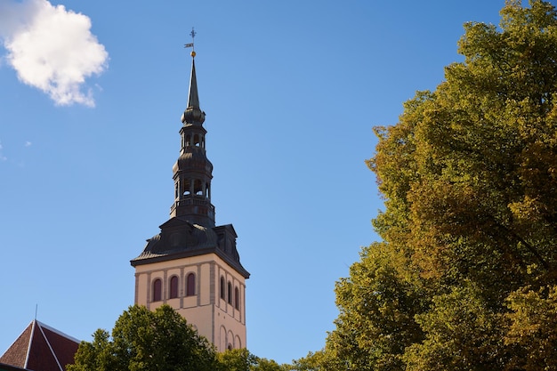 La torre di una cattedrale medievale nella città vecchia di Tallinn in Estonia