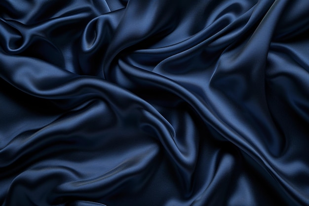 La trama liscia ed elegante della seta blu o del tessuto satinato di lusso può essere utilizzata come sfondo astratto di lusso