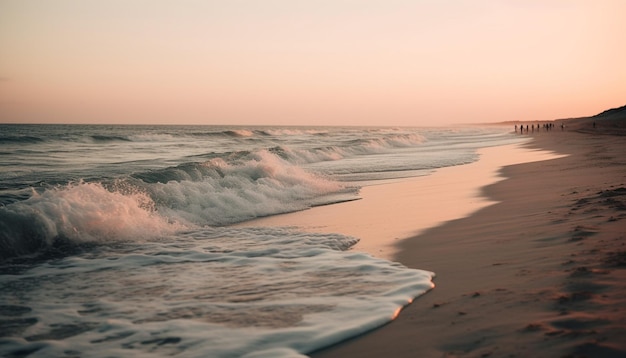 La tranquilla scena al tramonto in riva al mare generata dall'intelligenza artificiale