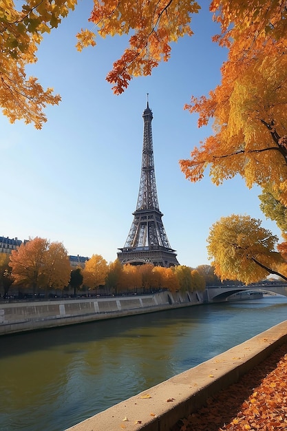 La tranquillità autunnale La Senna e la Torre Eiffel abbracciano la bellezza autunnale