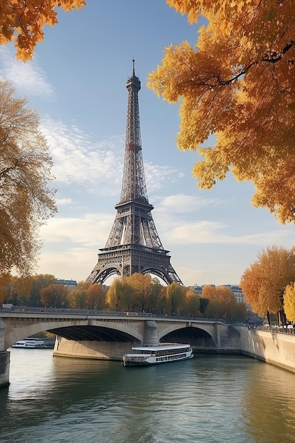 La tranquillità autunnale La Senna e la Torre Eiffel abbracciano la bellezza autunnale
