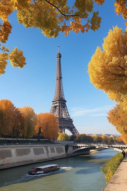 La tranquillità autunnale La Senna e la Torre Eiffel abbracciano la bellezza autunnale