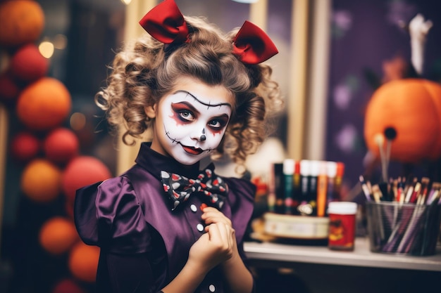 La trasformazione del trucco di Halloween di un bambino