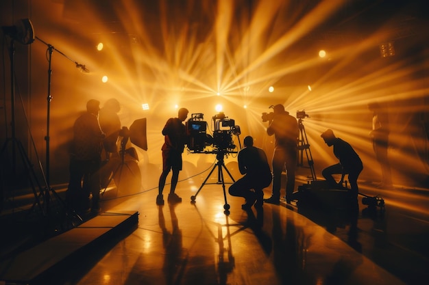 La troupe cinematografica che lavora dietro le quinte in uno studio