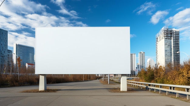 La tua creatività, il tuo cartellone Mockup su uno sfondo blu cielo