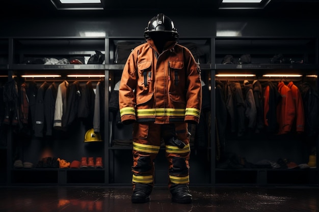 La tuta da bunker dei vigili del fuoco della caserma dei pompieri IA generativa