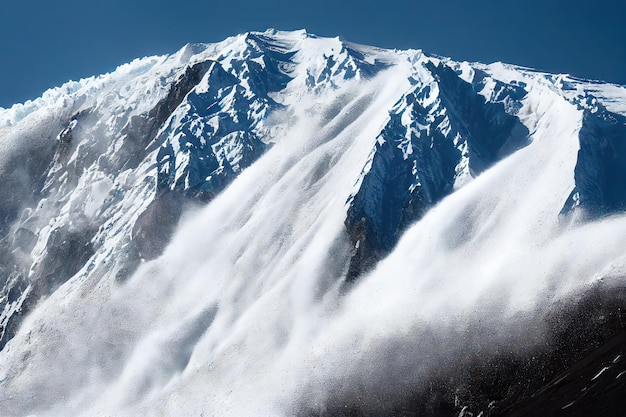 La valanga scorre nelle montagne ghiacciate a nord