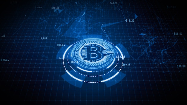 La valuta di Bitcoin firma dentro il Cyberspace digitale, concetto della rete di tecnologia e di affari.