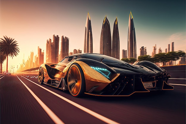 La velocità futuristica di Dubai Future Machines Hypercar si precipita attraverso la città