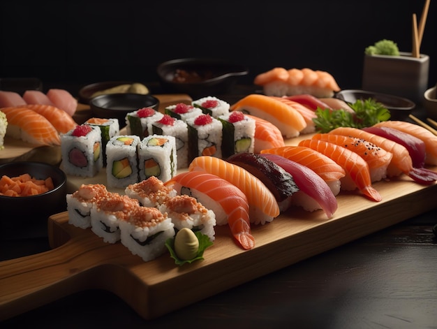 La vetrina sensazionale di una diffusione di sushi