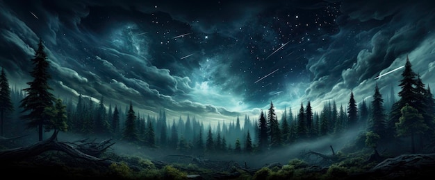 La Via Lattea si alza sopra i pini Banner di sfondo HD