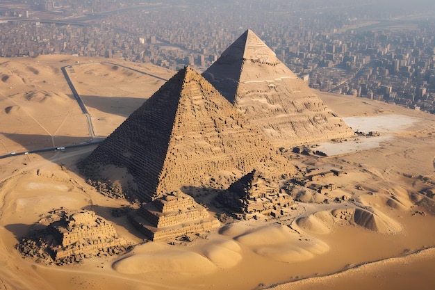 La vista aerea delle piramidi di Giza