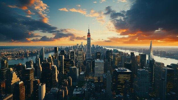 La vista aerea dello skyline di Manhattan New York City generative ai