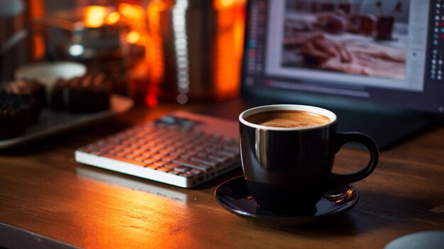 La vista anteriore del notebook e della tazza di caffè Ispirazione e concetto di modello