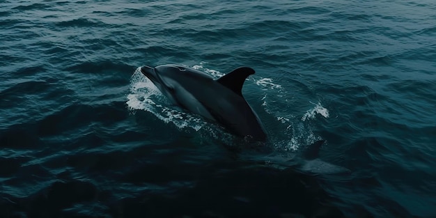 La vista dall'alto non è un delfino solitario nel mare bluVeduta aerea Scatto panoramico IA generativa