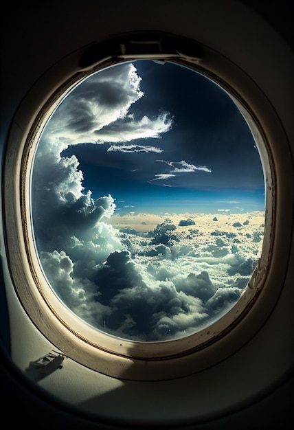 La vista dalla finestra dell'aereo alle nuvole generata dall'AI